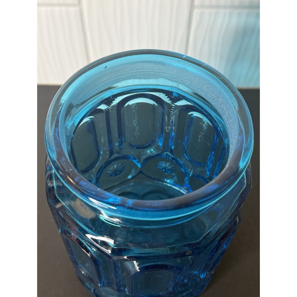 Moon and Stars L.E. Smith Blue Teal Glass 7-1/2" Canister NO LID - Picture 5 of 10